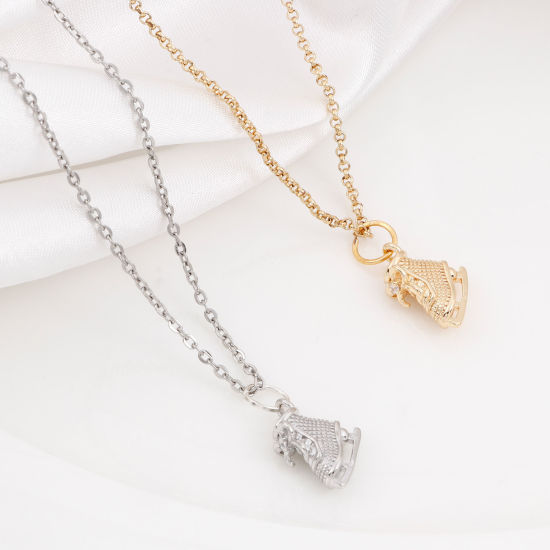 Immagine di Ottone Sport Charms Pattini da Ghiaccio Vero Oro Placcato Cravatta a Farfalla 3D 12mm x 11mm, 5 Pz