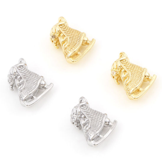 Immagine di Ottone Sport Charms Pattini da Ghiaccio Vero Oro Placcato Cravatta a Farfalla 3D 12mm x 11mm, 5 Pz