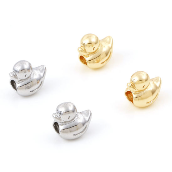 Image de Perles pour DIY Fabrication de Bijoux en Laiton Plaqué Or Véritable Canard 3D Env. 9mm x 9mm, 2 Pcs