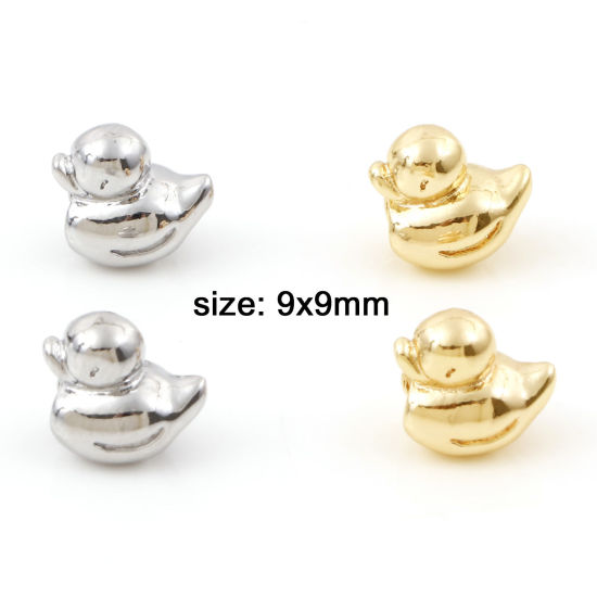 Image de Perles pour DIY Fabrication de Bijoux en Laiton Plaqué Or Véritable Canard 3D Env. 9mm x 9mm, 2 Pcs