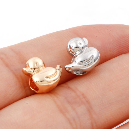 Image de Perles pour DIY Fabrication de Bijoux en Laiton Plaqué Or Véritable Canard 3D Env. 9mm x 9mm, 2 Pcs