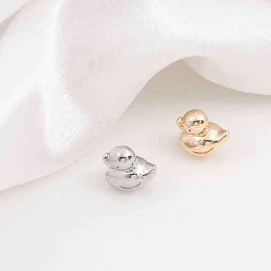 Image de Perles pour DIY Fabrication de Bijoux en Laiton Plaqué Or Véritable Canard 3D Env. 9mm x 9mm, 2 Pcs