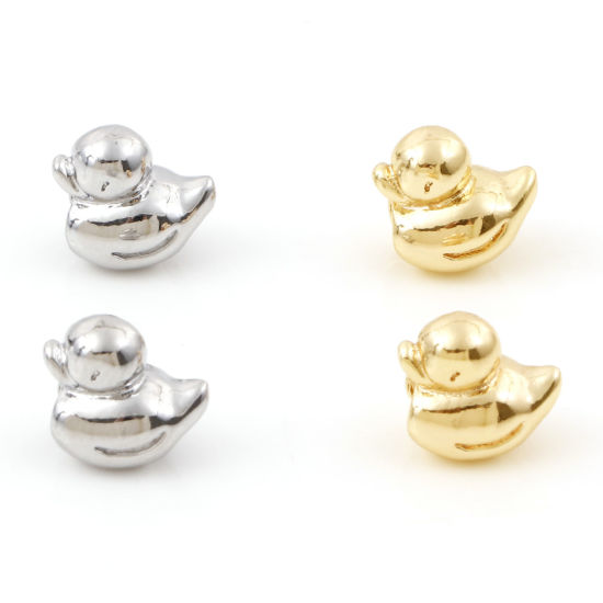 Image de Perles pour DIY Fabrication de Bijoux en Laiton Plaqué Or Véritable Canard 3D Env. 9mm x 9mm, 2 Pcs