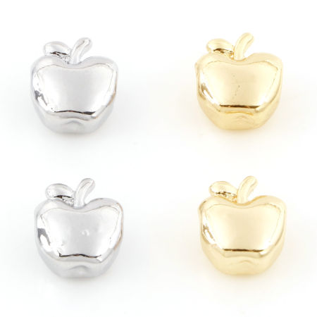 Brass Beads For DIY Jewelry Making Real Gold Plated Apple Fruit 3D About 10.5mm x 9mm