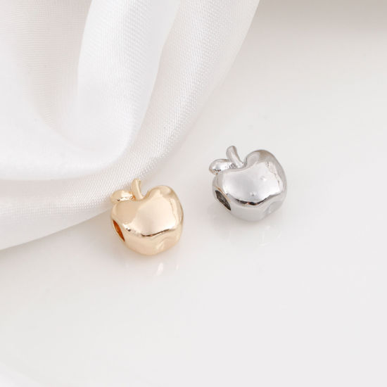 Immagine di Ottone Perline per la Creazione di Gioielli con Ciondoli Fai-da-te Vero Oro Placcato Mela 3D Circa 10.5mmx 9mm, 2 Pz