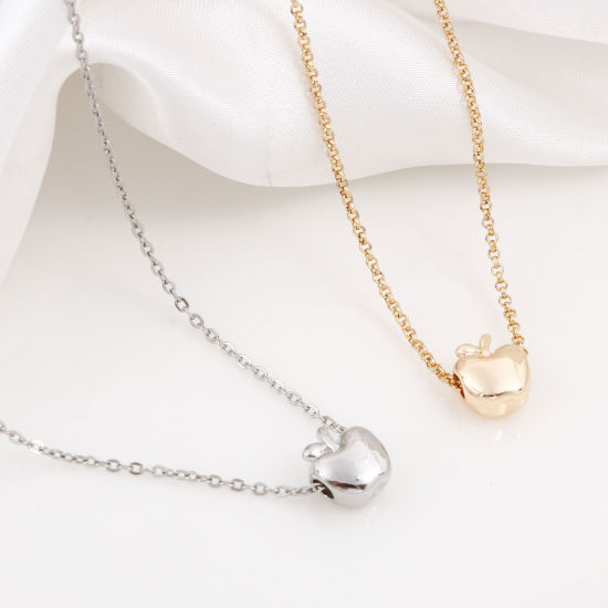 Immagine di Ottone Perline per la Creazione di Gioielli con Ciondoli Fai-da-te Vero Oro Placcato Mela 3D Circa 10.5mmx 9mm, 2 Pz