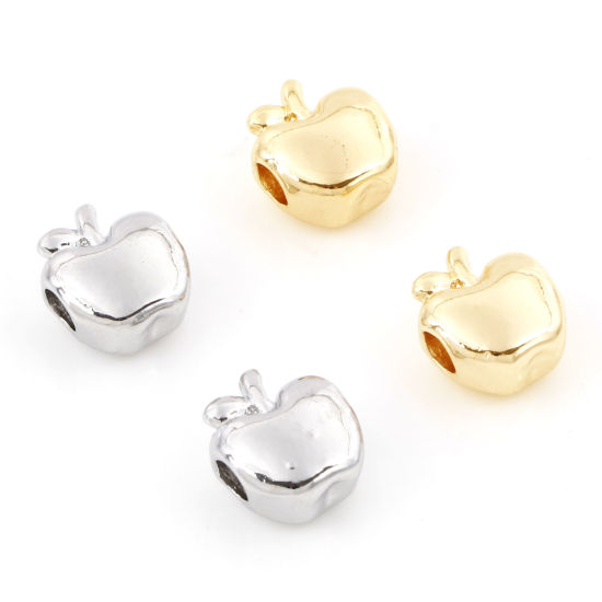 Immagine di Ottone Perline per la Creazione di Gioielli con Ciondoli Fai-da-te Vero Oro Placcato Mela 3D Circa 10.5mmx 9mm, 2 Pz
