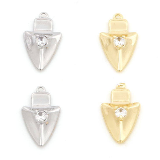 Image de Breloques en Laiton Pointe de Flèche Plaqué Or Véritable Micro Pave à Zircone Cubique Clair 16mm x 8.5mm, 2 Pcs