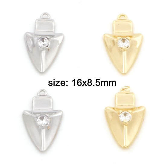 Image de Breloques en Laiton Pointe de Flèche Plaqué Or Véritable Micro Pave à Zircone Cubique Clair 16mm x 8.5mm, 2 Pcs