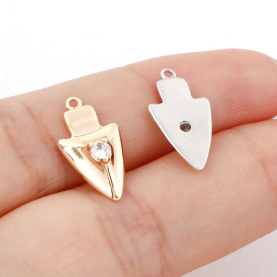 Image de Breloques en Laiton Pointe de Flèche Plaqué Or Véritable Micro Pave à Zircone Cubique Clair 16mm x 8.5mm, 2 Pcs