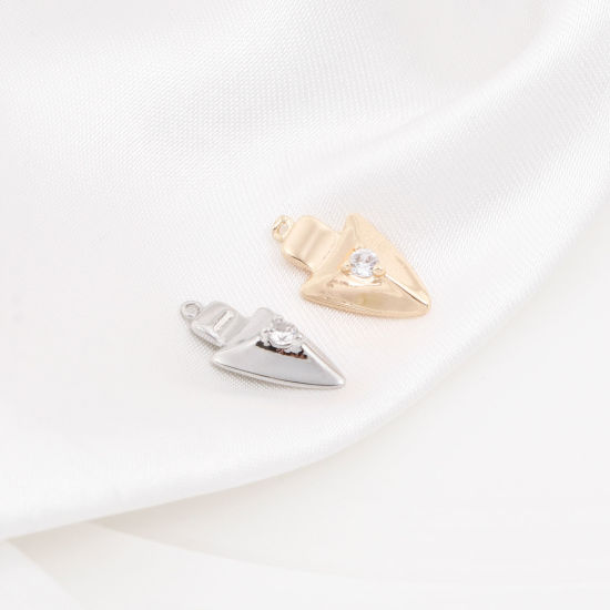 Image de Breloques en Laiton Pointe de Flèche Plaqué Or Véritable Micro Pave à Zircone Cubique Clair 16mm x 8.5mm, 2 Pcs