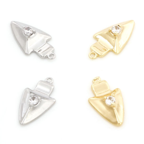Image de Breloques en Laiton Pointe de Flèche Plaqué Or Véritable Micro Pave à Zircone Cubique Clair 16mm x 8.5mm, 2 Pcs