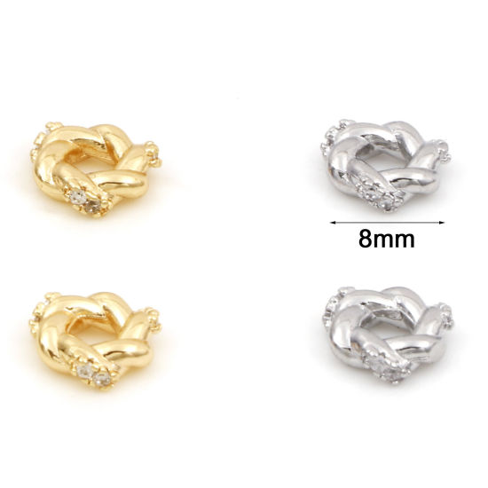 Immagine di Ottone & Zircone Cubico Perline Distanziatrici per Gioielli Fai-da-te che Fanno Risultati Vero Oro Placcato Trasparente Intrecciato Anello Micro Spianare Circa 8mm Dia, 2 Pz