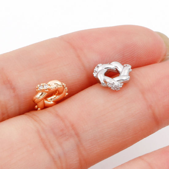 Immagine di Ottone & Zircone Cubico Perline Distanziatrici per Gioielli Fai-da-te che Fanno Risultati Vero Oro Placcato Trasparente Intrecciato Anello Micro Spianare Circa 8mm Dia, 2 Pz