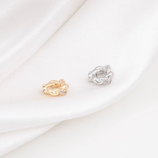 Immagine di Ottone & Zircone Cubico Perline Distanziatrici per Gioielli Fai-da-te che Fanno Risultati Vero Oro Placcato Trasparente Intrecciato Anello Micro Spianare Circa 8mm Dia, 2 Pz