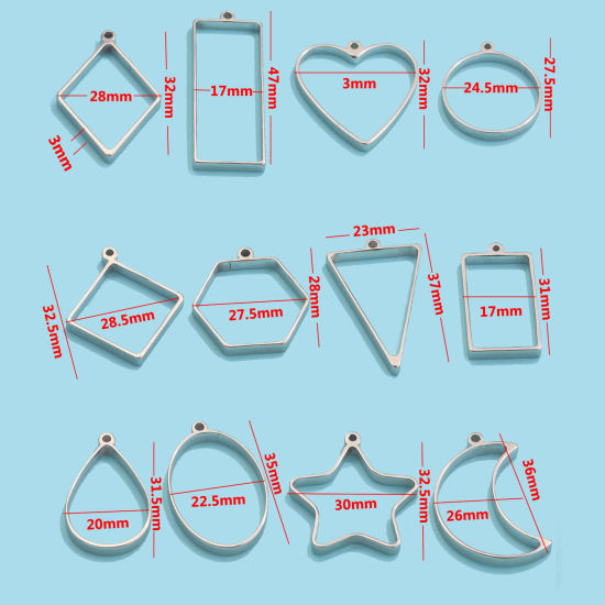 Bild von Umweltfreundlich 304 Edelstahl Offene Lünette Anhänger für Harz Geometrie Silberfarbe 3 Stück