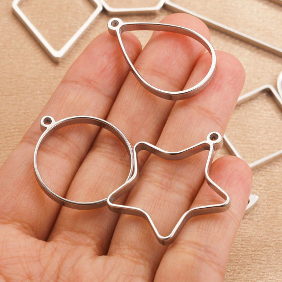 Bild von Umweltfreundlich 304 Edelstahl Offene Lünette Anhänger für Harz Geometrie Silberfarbe 3 Stück