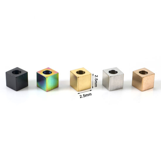 Imagen de Enchapado al Vacío Ecológico 304 Acero Inoxidable Cuentas para la Fabricación de Joyas con Dijes de Bricolaje Cubo Multicolor 2.5mm x 2.5mm, Agujero: Aprox 1.5mm, 10 Unidades