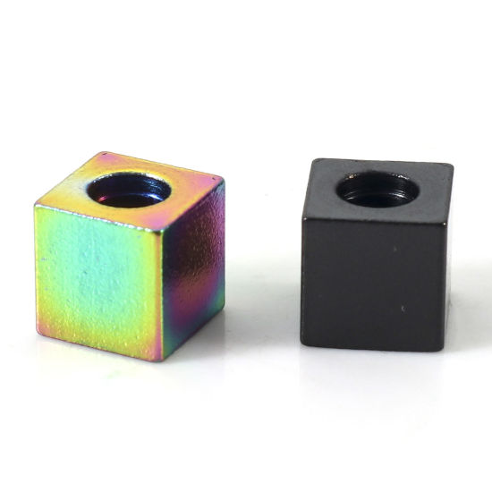Imagen de Enchapado al Vacío Ecológico 304 Acero Inoxidable Cuentas para la Fabricación de Joyas con Dijes de Bricolaje Cubo Multicolor 2.5mm x 2.5mm, Agujero: Aprox 1.5mm, 10 Unidades