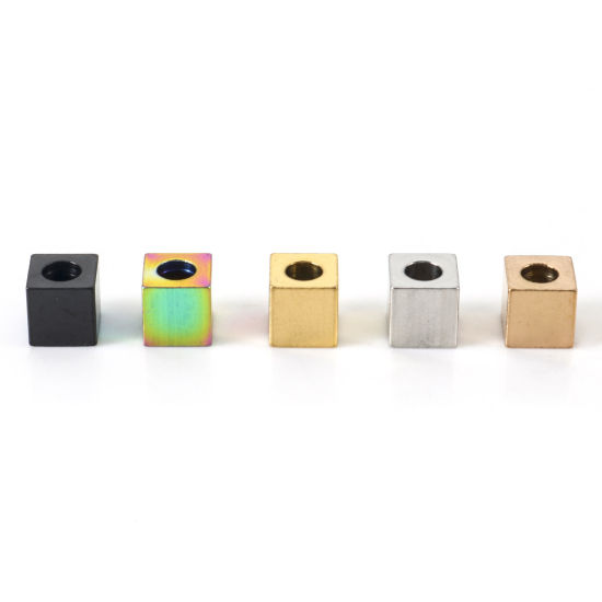 Imagen de Enchapado al Vacío Ecológico 304 Acero Inoxidable Cuentas para la Fabricación de Joyas con Dijes de Bricolaje Cubo Multicolor 2.5mm x 2.5mm, Agujero: Aprox 1.5mm, 10 Unidades