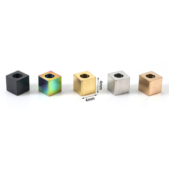 Immagine di Placcatura Sottovuoto Ecologica 304 Acciaio Inossidabile Perline per la Creazione di Gioielli con Ciondoli Fai-da-te Cubo Multicolore 4mm x 4mm, Buco: Circa 1.8mm, 10 Pz