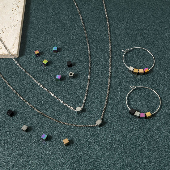 Immagine di Placcatura Sottovuoto Ecologica 304 Acciaio Inossidabile Perline per la Creazione di Gioielli con Ciondoli Fai-da-te Cubo Multicolore 4mm x 4mm, Buco: Circa 1.8mm, 10 Pz