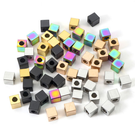 Picture of Eco-friendly Vacuum Plating 304 Stainless Steel Beads For DIY Jewelry Making Cube Multicolor 5mm x 5mm