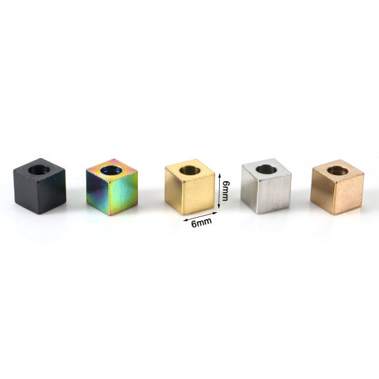 Picture of Eco-friendly Vacuum Plating 304 Stainless Steel Beads For DIY Jewelry Making Cube Multicolor 6mm x 6mm