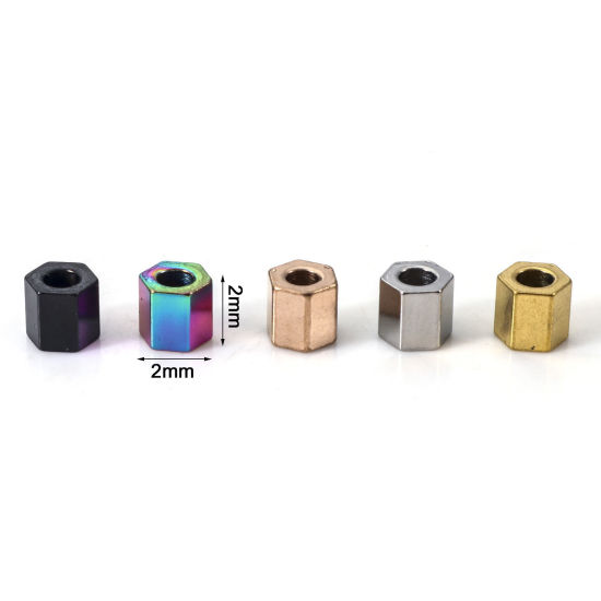 Imagen de Enchapado al Vacío Ecológico 304 Acero Inoxidable Cuentas para la Fabricación de Joyas con Dijes de Bricolaje Prisma Hexagonal Multicolor 2mm x 2mm, Agujero: Aprox 1.2mm, 10 Unidades