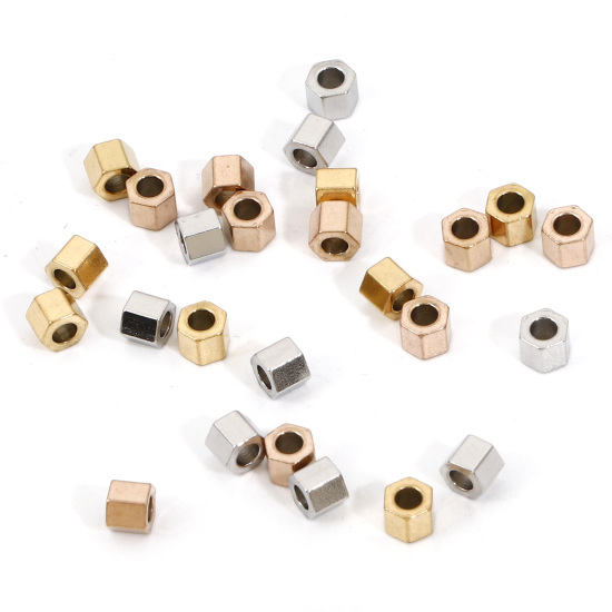 Immagine di Placcatura Sottovuoto Ecologica 304 Acciaio Inossidabile Perline per la Creazione di Gioielli con Ciondoli Fai-da-te Prisma Esagonale Multicolore 3mm x 2.5mm, Buco: Circa 1.5mm, 10 Pz