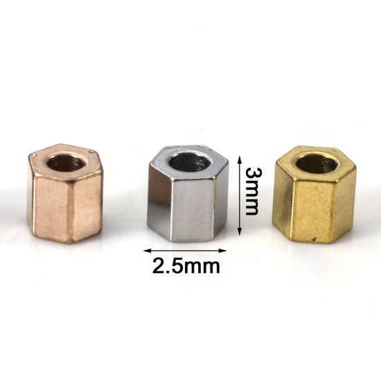 Immagine di Placcatura Sottovuoto Ecologica 304 Acciaio Inossidabile Perline per la Creazione di Gioielli con Ciondoli Fai-da-te Prisma Esagonale Multicolore 3mm x 2.5mm, Buco: Circa 1.5mm, 10 Pz