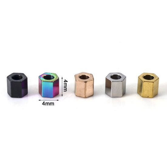 Imagen de Enchapado al Vacío Ecológico 304 Acero Inoxidable Cuentas para la Fabricación de Joyas con Dijes de Bricolaje Prisma Hexagonal Multicolor 4mm x 4mm, Agujero: Aprox 1.8mm, 10 Unidades