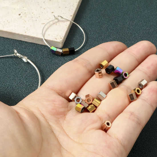 Imagen de Enchapado al Vacío Ecológico 304 Acero Inoxidable Cuentas para la Fabricación de Joyas con Dijes de Bricolaje Prisma Hexagonal Multicolor 4mm x 4mm, Agujero: Aprox 1.8mm, 10 Unidades