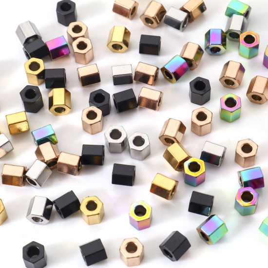 Imagen de Enchapado al Vacío Ecológico 304 Acero Inoxidable Cuentas para la Fabricación de Joyas con Dijes de Bricolaje Prisma Hexagonal Multicolor 4mm x 4mm, Agujero: Aprox 1.8mm, 10 Unidades