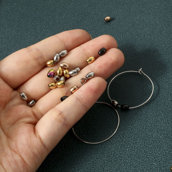Picture of Eco-friendly Vacuum Plating 304 Stainless Steel Beads For DIY Jewelry Making Oval Multicolor 5mm x 4mm