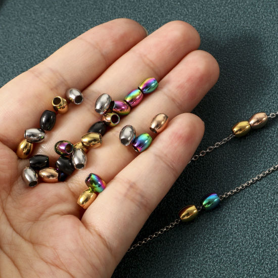 Imagen de Enchapado al Vacío Ecológico 304 Acero Inoxidable Cuentas para la Fabricación de Joyas con Dijes de Bricolaje Óvalo Multicolor 6mm x 5mm, Agujero: Aprox 2.2mm, 10 Unidades