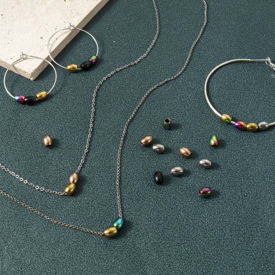 Imagen de Enchapado al Vacío Ecológico 304 Acero Inoxidable Cuentas para la Fabricación de Joyas con Dijes de Bricolaje Óvalo Multicolor 6mm x 5mm, Agujero: Aprox 2.2mm, 10 Unidades