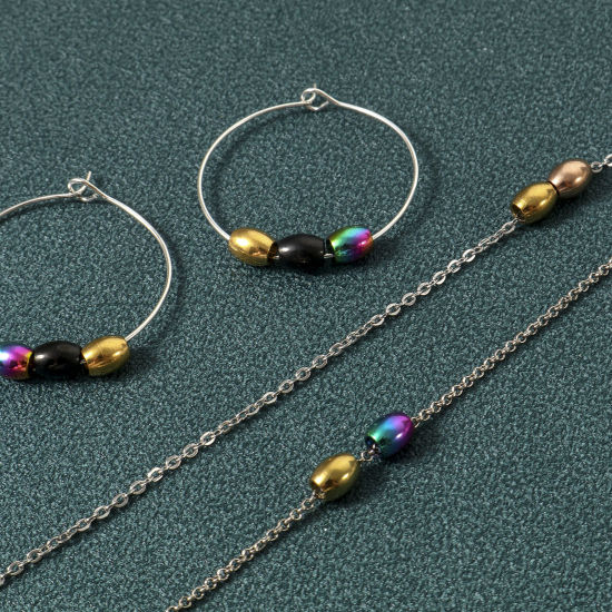 Imagen de Enchapado al Vacío Ecológico 304 Acero Inoxidable Cuentas para la Fabricación de Joyas con Dijes de Bricolaje Óvalo Multicolor 6mm x 5mm, Agujero: Aprox 2.2mm, 10 Unidades