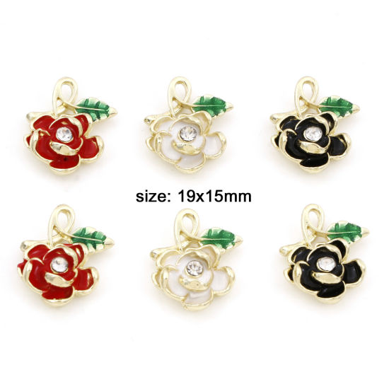Image de Breloques La Saint Valentin en Alliage de Zinc Rose Doré Multicolore à Strass Transparent Émail 19mm x 15mm, 10 Pcs