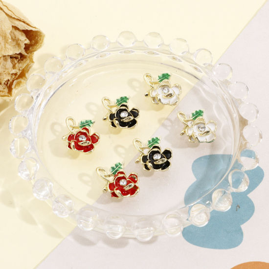 Image de Breloques La Saint Valentin en Alliage de Zinc Rose Doré Multicolore à Strass Transparent Émail 19mm x 15mm, 10 Pcs