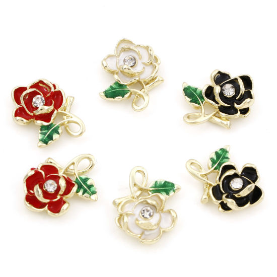Image de Breloques La Saint Valentin en Alliage de Zinc Rose Doré Multicolore à Strass Transparent Émail 19mm x 15mm, 10 Pcs