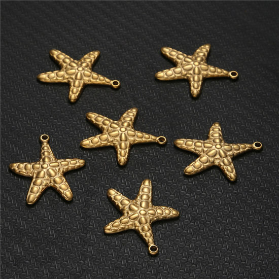 Изображение Экологичный 304 Нержавеющая Сталь Морские Украшения Подвески Морская Звезда Разноцветный Текстура 2 ШТ