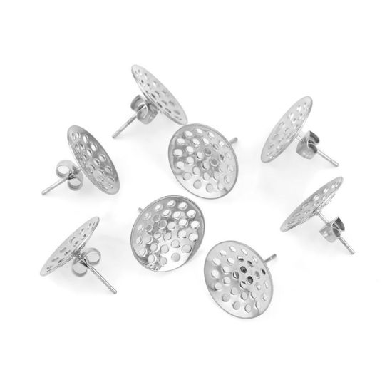Imagen de 304 Acero Inoxidable Pendiente de Poste de Oreja para Accesorios de Fabricación de Joyas de Bricolaje Ronda Pegar en 6 Unidades