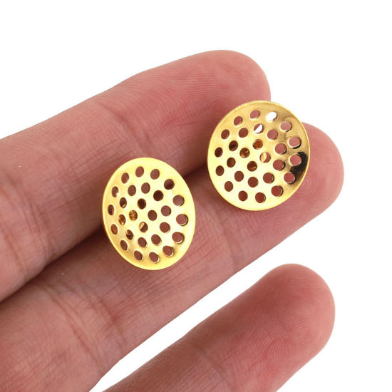 Imagen de 304 Acero Inoxidable Pendiente de Poste de Oreja para Accesorios de Fabricación de Joyas de Bricolaje Ronda Pegar en 6 Unidades