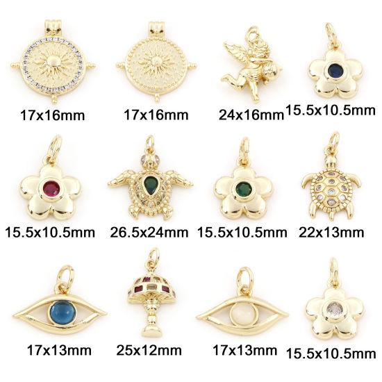 Picture of Brass Charms Gold Plated Sea Turtle Animal Flower