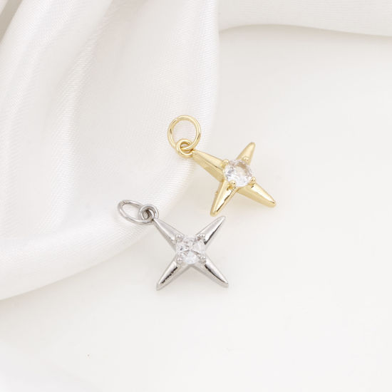 Изображение Латунь галактика Подвески Разноцветный Звезда Прозрачный Искусственный Циркон 20мм x 14мм, 2 ШТ