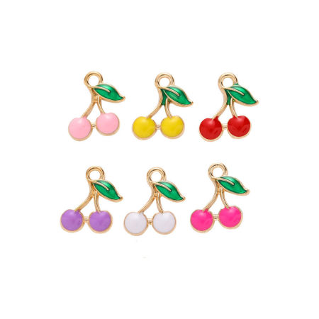 Lega di Zinco Charms Ciliegia Oro Placcato Multicolore Smalto 13mm x 10mm , 20 Pz