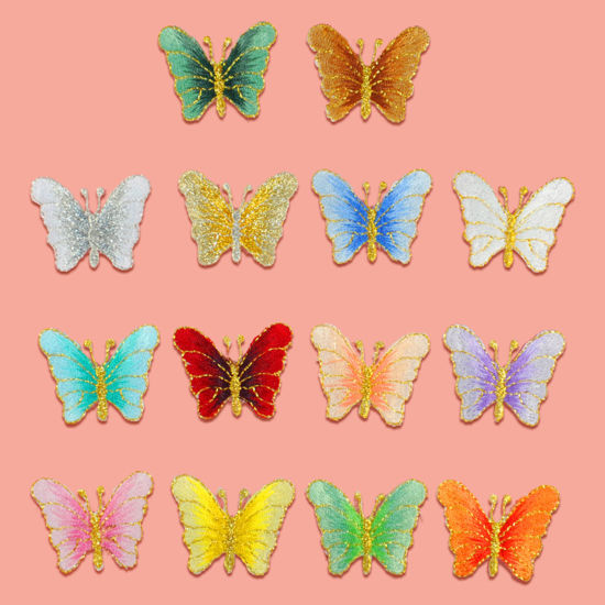 Picture of Polyester Insect Iron On Patches Appliques (With Glue Back) DIY Sewing Craft Clothing Decoration Multicolor Butterfly Animal 3.9cm x 3cm