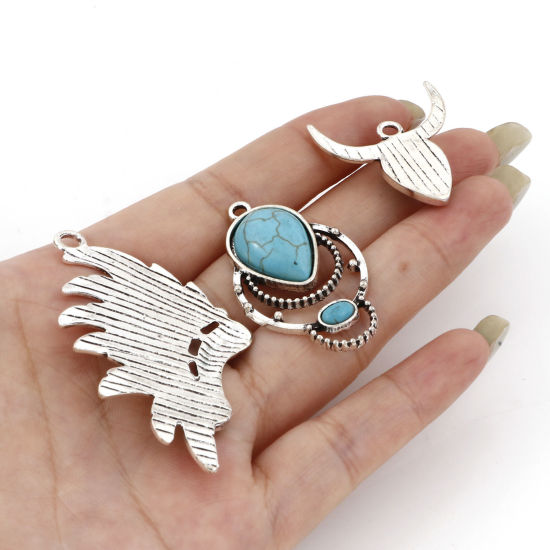 Picture of Zinc Based Alloy Boho Chic Bohemia Pendants Antique Silver Color Imitation Turquoise