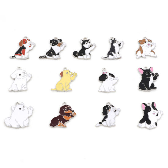 Picture of Zinc Based Alloy Charms Silver Tone Dog Animal Enamel